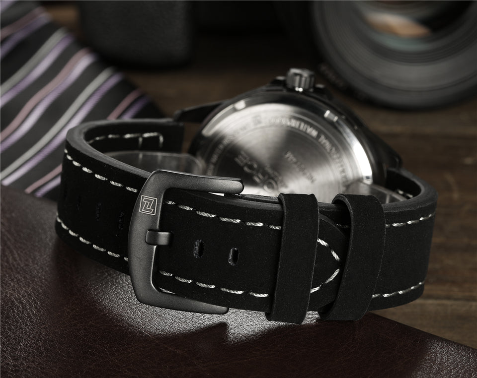 NAVIFORCE Waterproof Military Sport Quartz Men's Watches With Leather Strap White