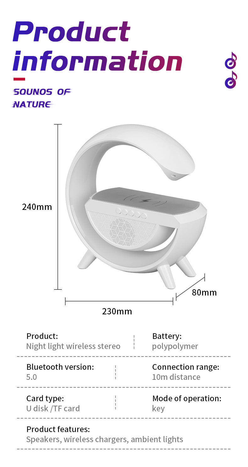 G Lamp Smart Bluetooth Speaker Wireless Fast Charger Station LED RGB Desk Light Support TF Card AUX for iPhone 14/13 Samsung Powerbank