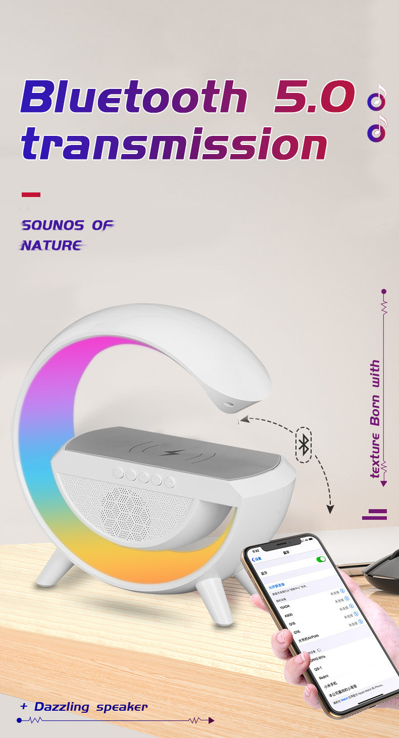 G Lamp Smart Bluetooth Speaker Wireless Fast Charger Station LED RGB Desk Light Support TF Card AUX for iPhone 14/13 Samsung Powerbank