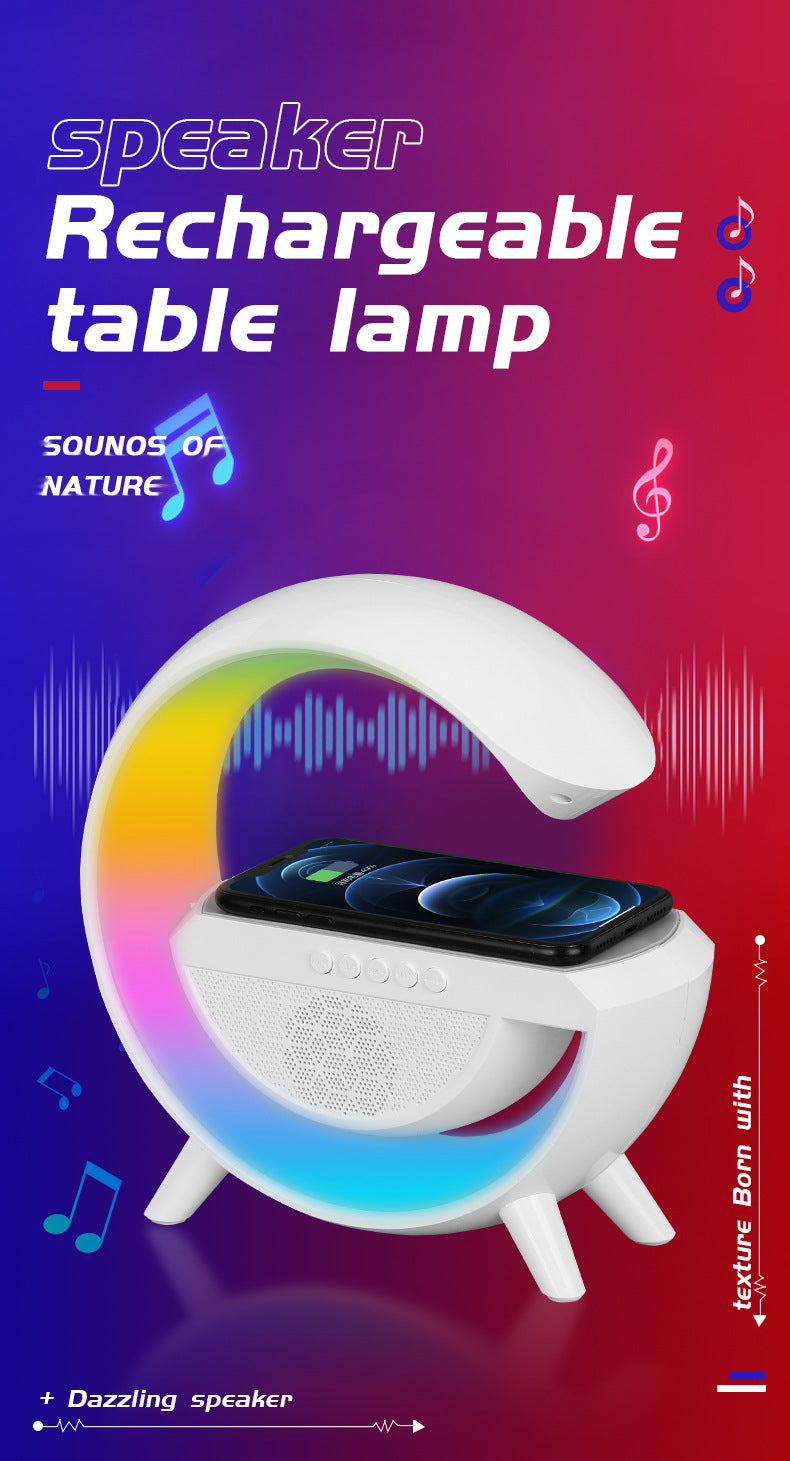 G Lamp Smart Bluetooth Speaker Wireless Fast Charger Station LED RGB Desk Light Support TF Card AUX for iPhone 14/13 Samsung Powerbank