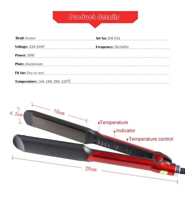 Kemei Km-531 Professional Hair Straightner with Temperature Control Ionic Plate