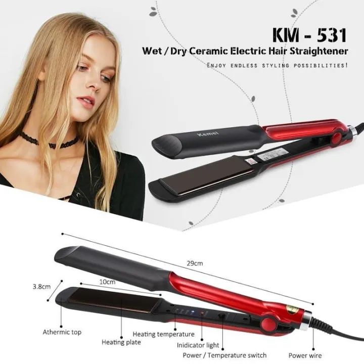 Kemei Km-531 Professional Hair Straightner with Temperature Control Ionic Plate